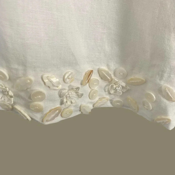 Spenser Jeremy Linen Blend Cropped Pants Women Size 12 White Shell Embellished - Picture 6 of 15